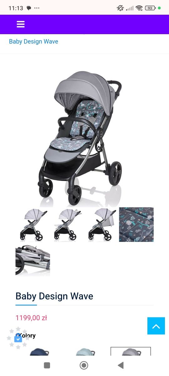 Wózek spacerowy spacerówka baby design wave szary śpiworek 22 kg