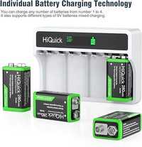 HiQuick 9 Volt Charger, 4 Bay LCD 9V Rechargeable Battery