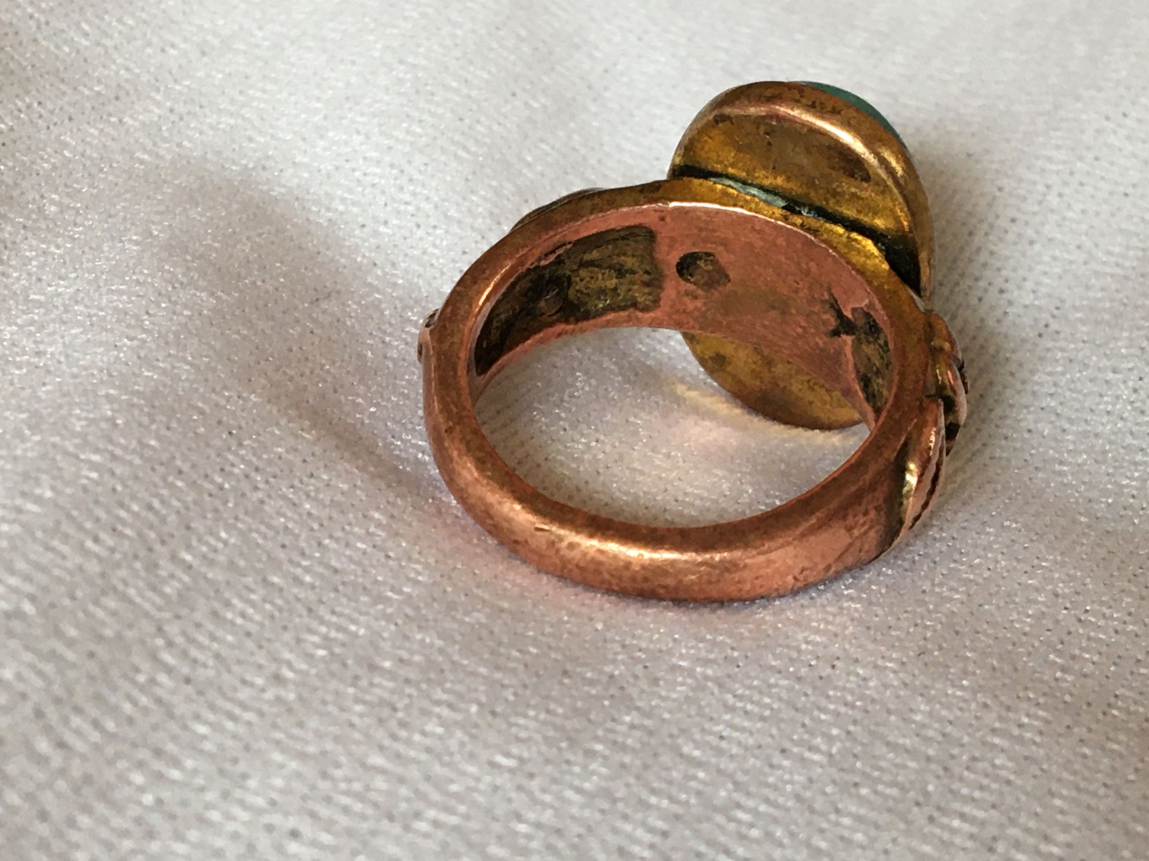 Pierścień turkusowy , śr 19 mm, miedź, vintage