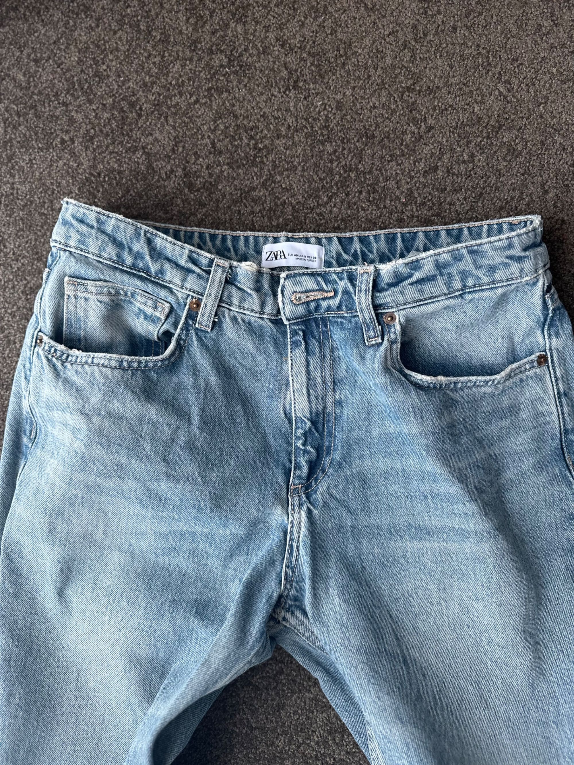 spodnie jeans zara m wysoki stan wiralowe