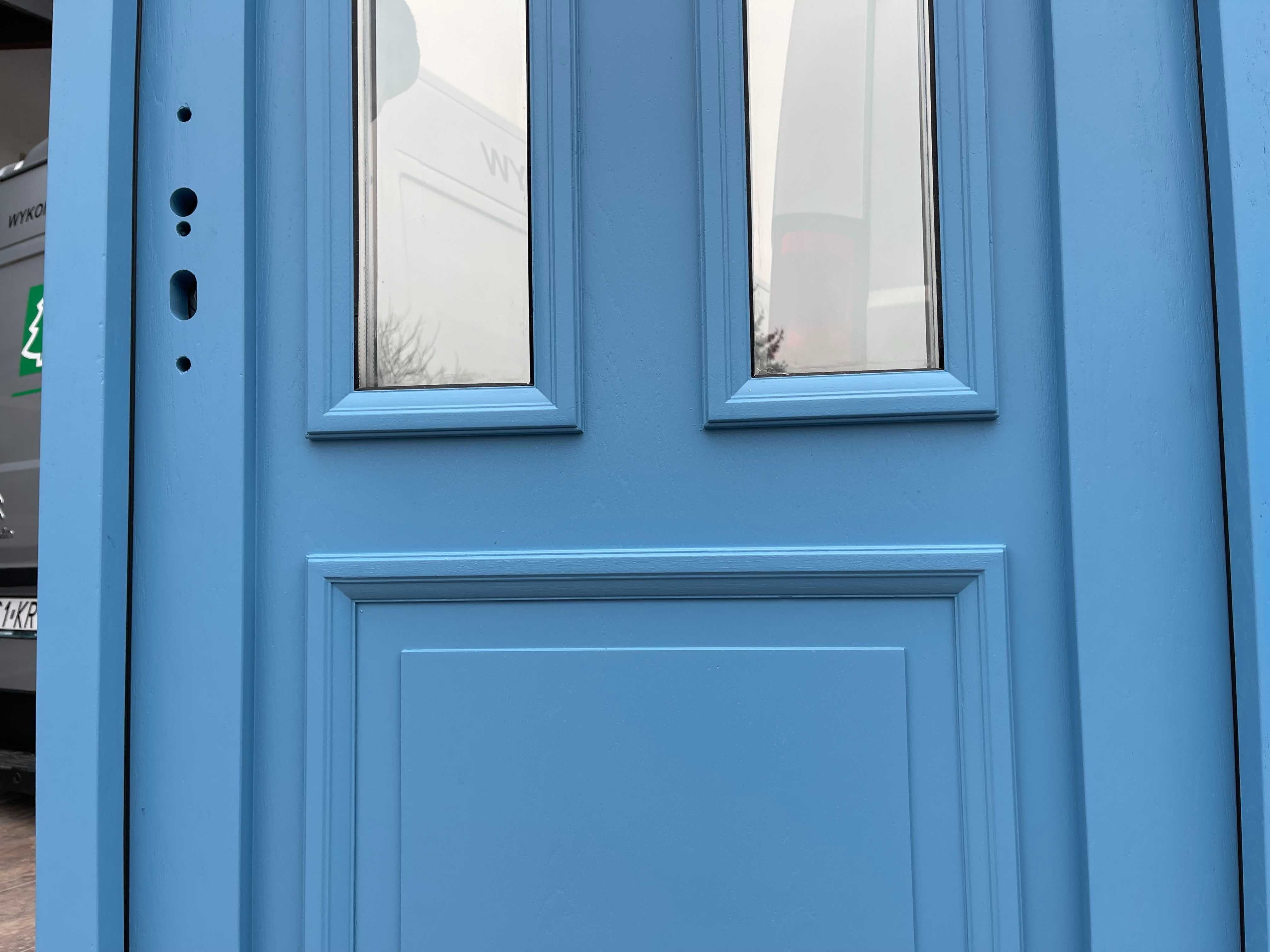 Drzwi zewnętrzne drewniane niebieskie ANGIELSKIE 5024 , 75mm