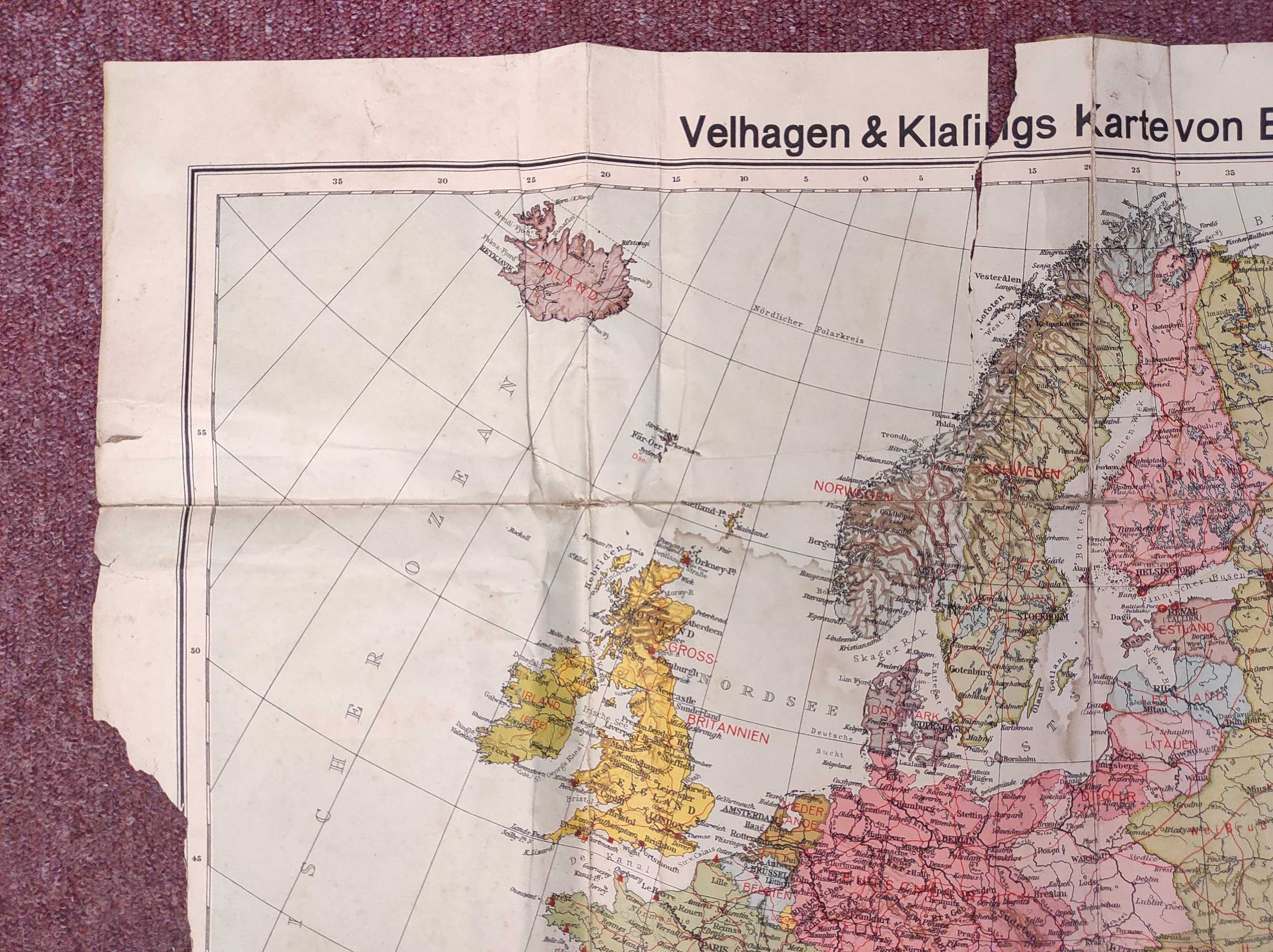 Stara mapa Geo polityczna Europy z czasów 2 Wojny Światowej
