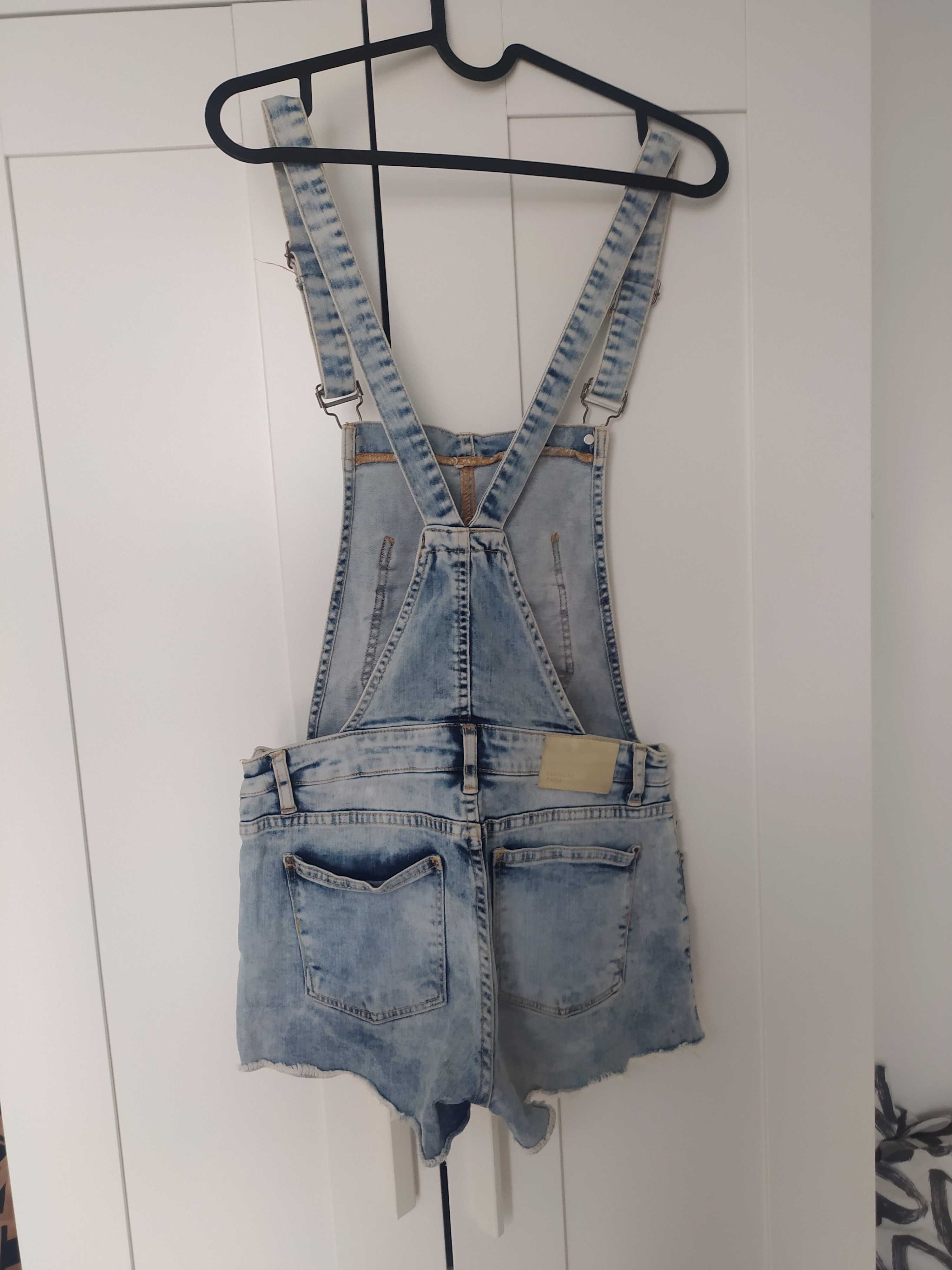 Damskie jeansowe ogrodniczki Zara spodenki szorty jeans 36 s