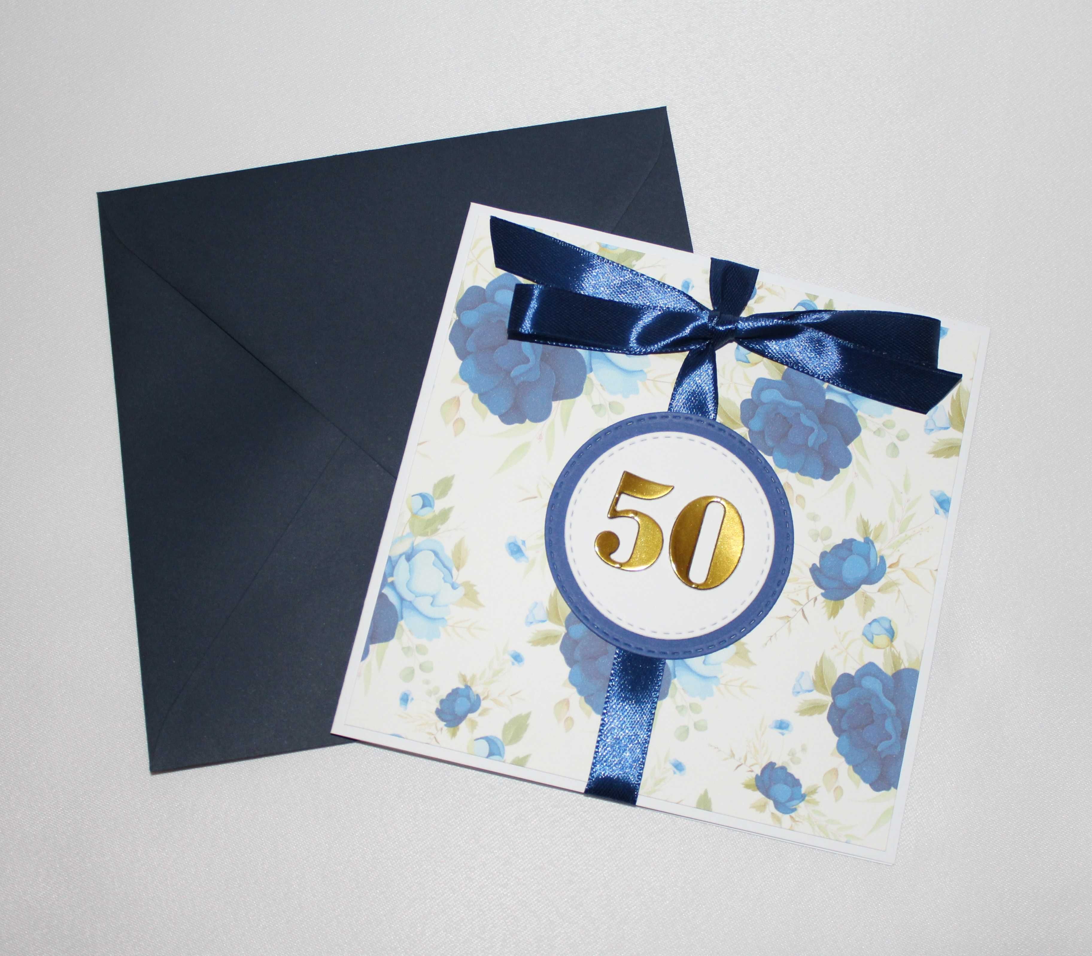 Kartka na 50 Rocznicę Ślubu urodziny niebieska granatowa DOWOLNA CYFRA