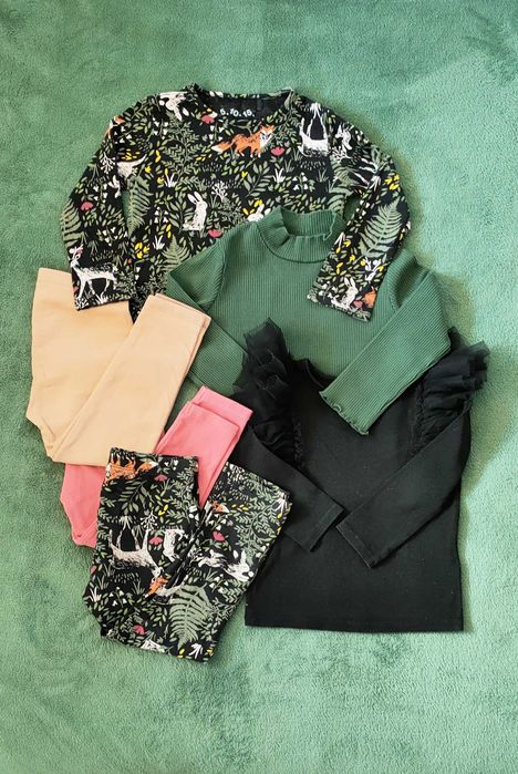 3 komplety ubranek dziewczynka r. 98, 3xbluzka 3xleginsy H&M, 5.10.15
