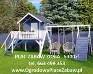OD RĘKI Domek +PLAC ZABAW ślizg, gont, 2 huśtawki, impregnacja, wkręty