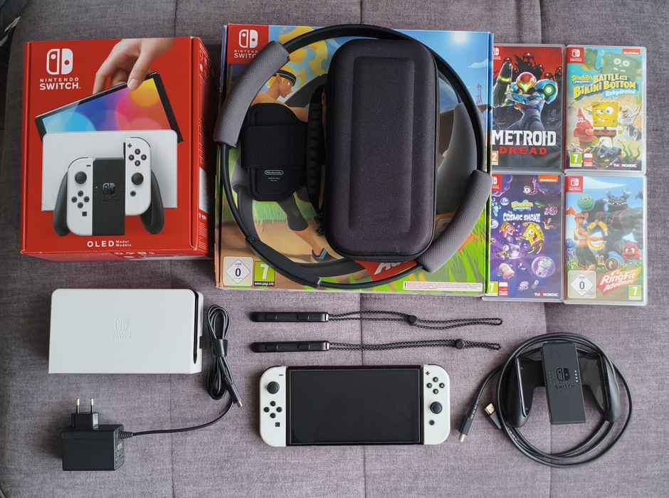 Nintendo Switch OLED Ring Fit Adventure Etui Karta SDXC 256GB 4 gry