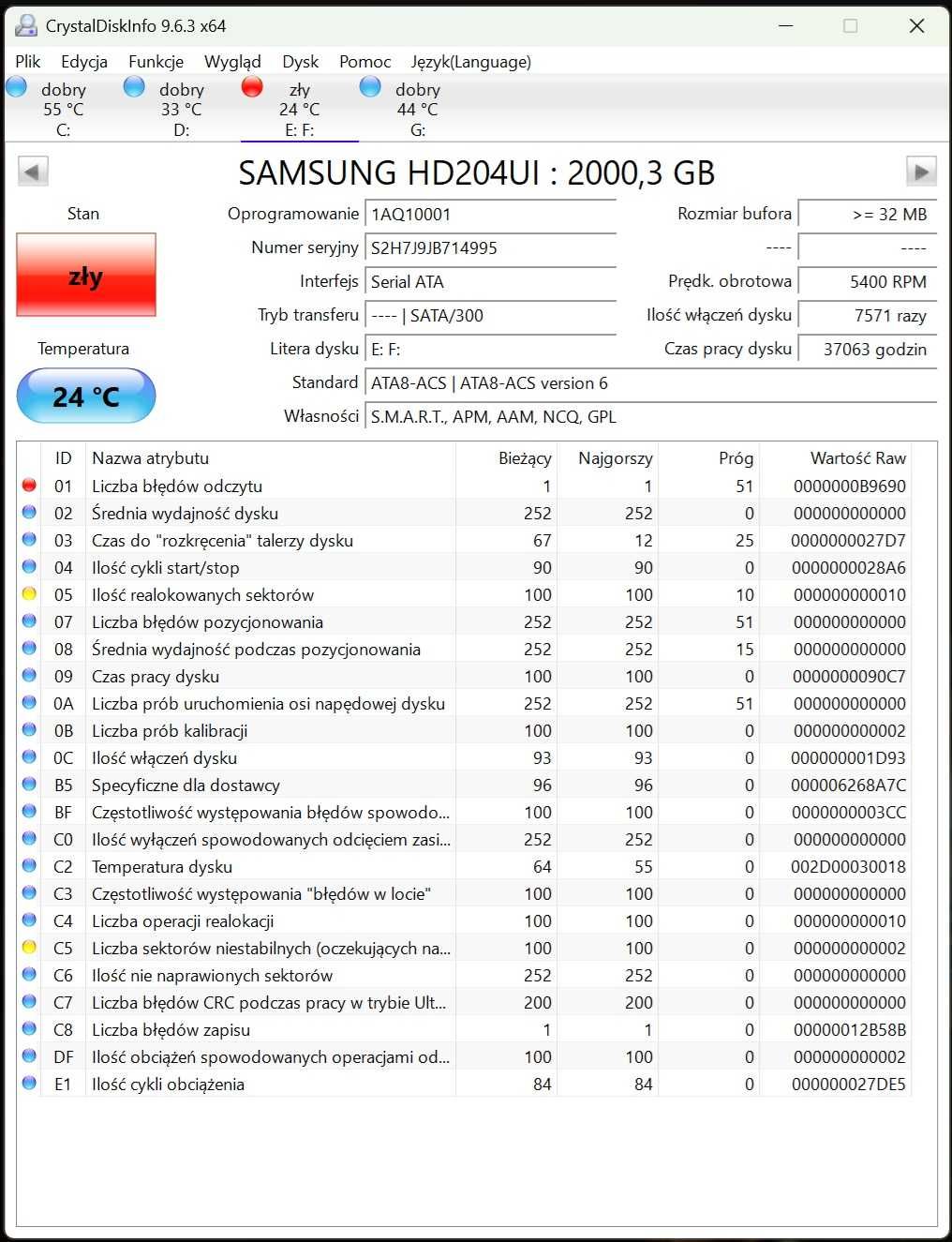 Dysk twardy HDD Samsung HD204UI (2Tb, uszkodzony na części)