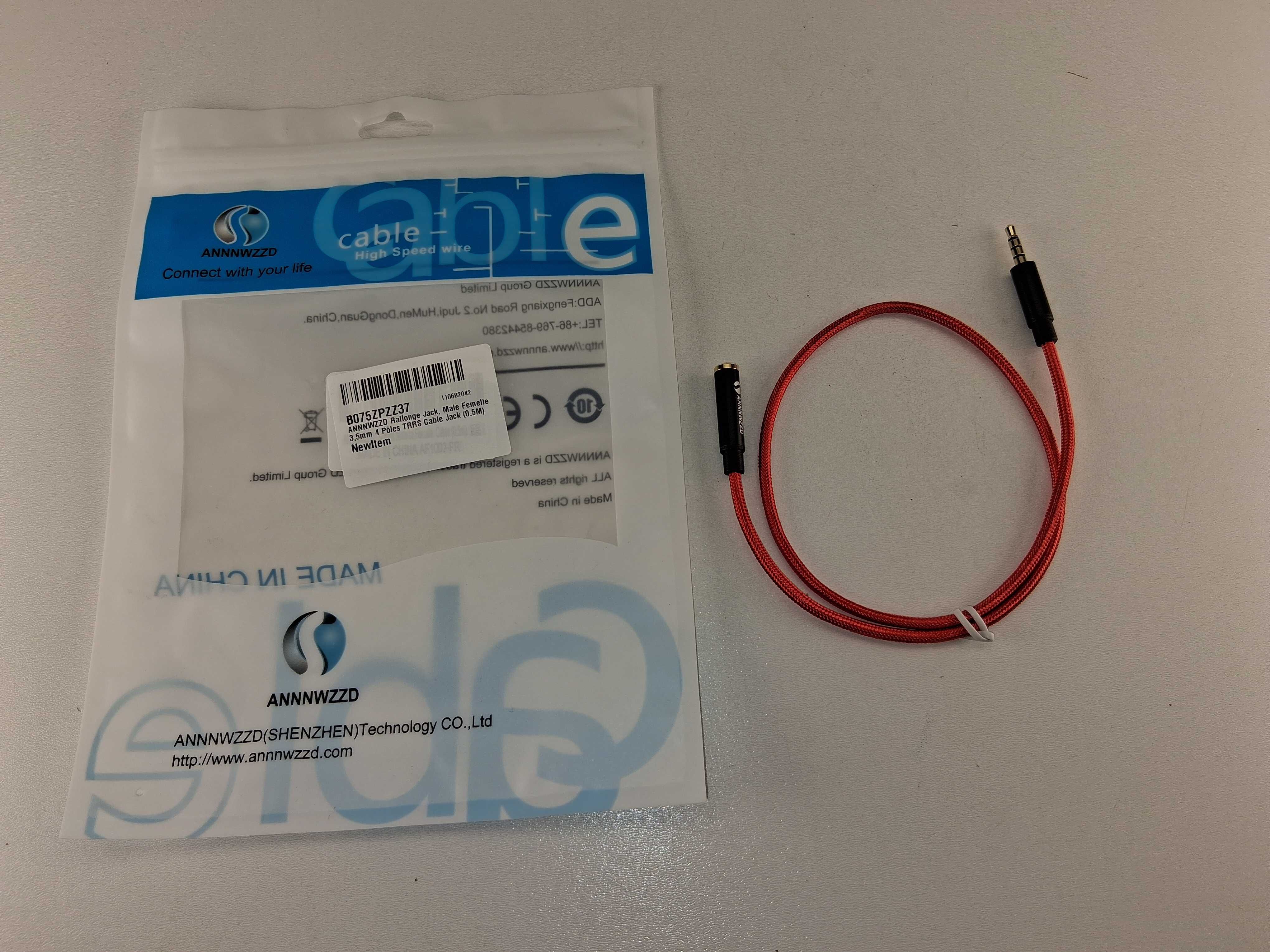 E183 Przedłużacz Kabla Audio Jack 3.5mm Czerwony