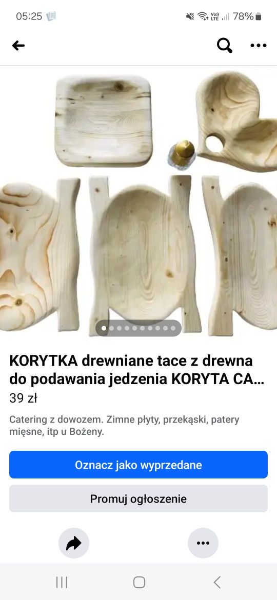 Korytka drewniane komplet 3szt tace cateringowe praktyczny prezent