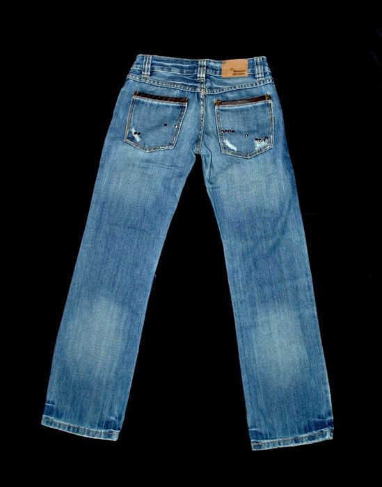 Крутые женские Джинсы DENIM Германия синие плотные прямые рваные