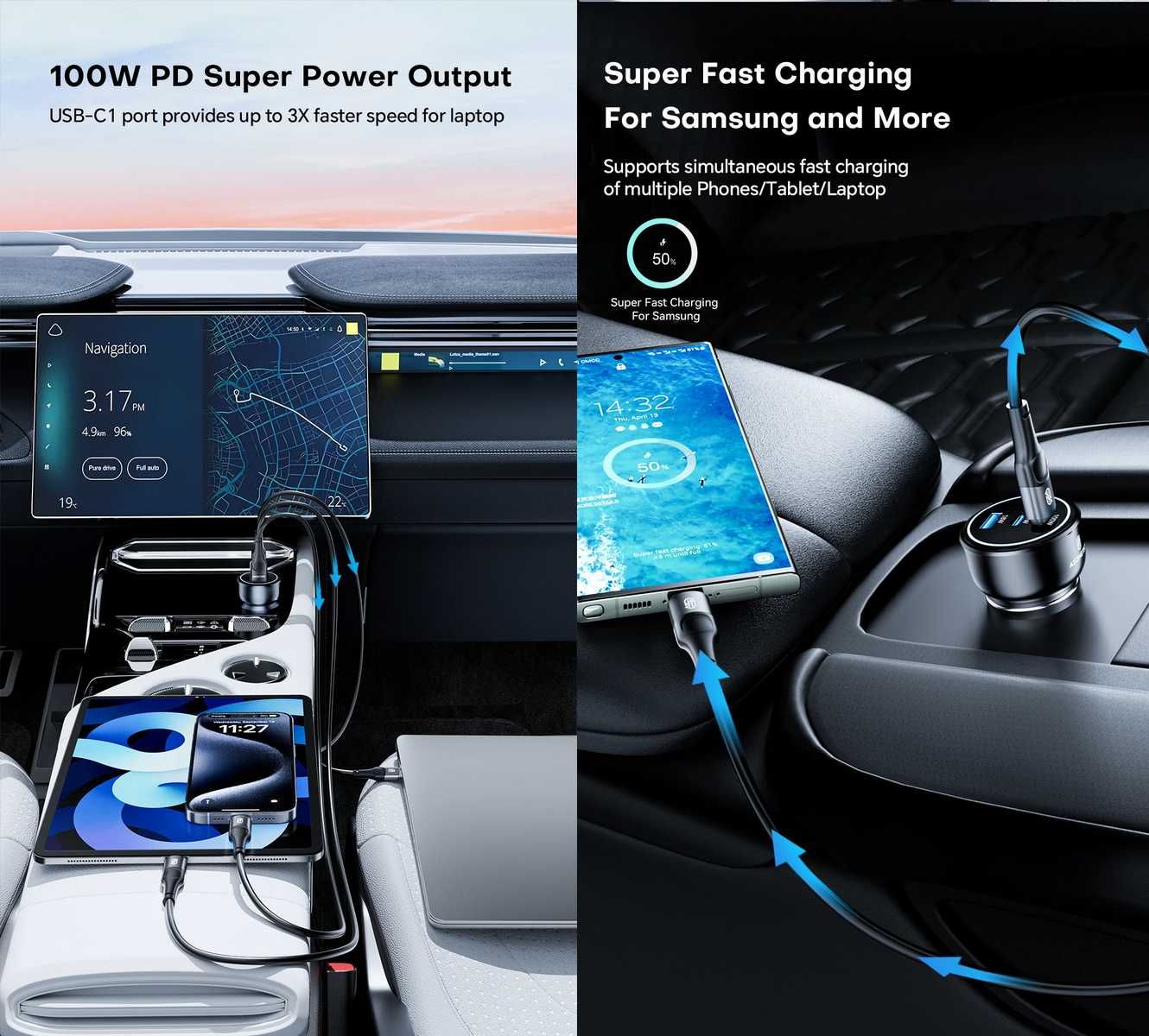 Автомобільні зарядні пристрої VOLTME 65W 2C1A / ASOMETECH 138W 2C1A