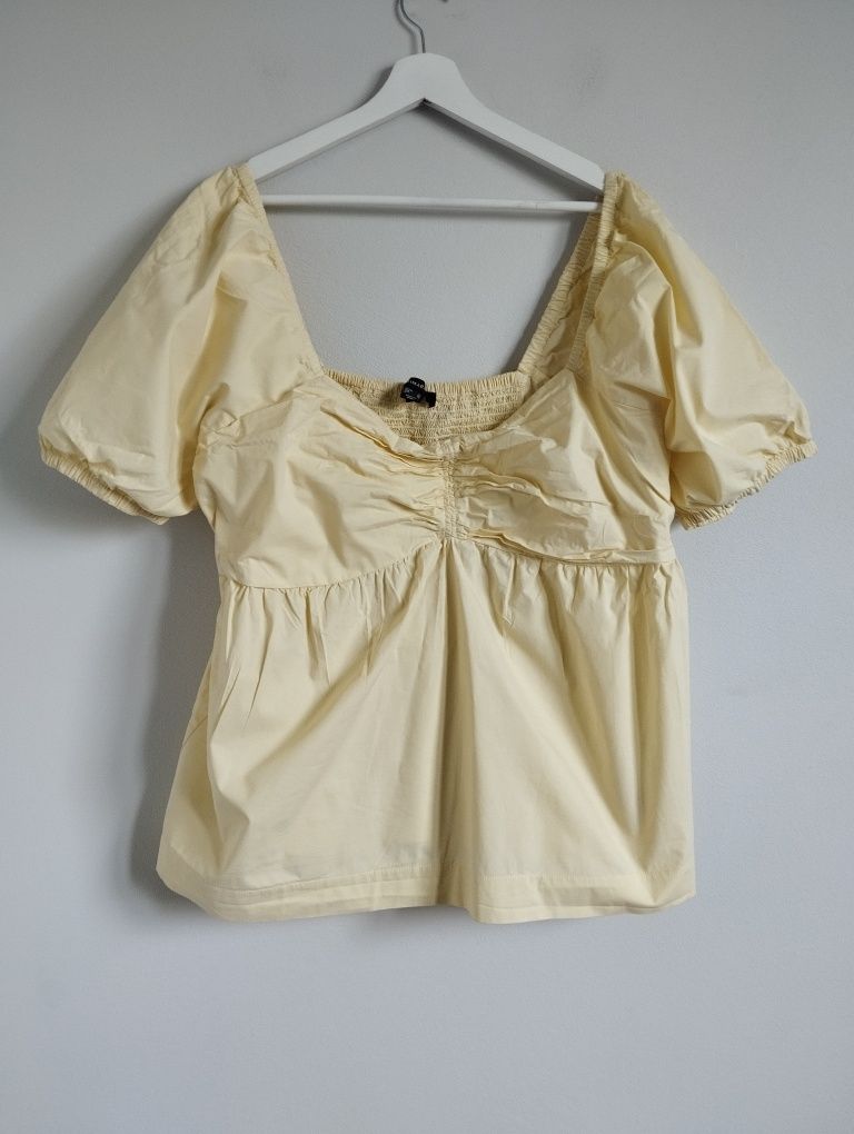Cytrynowa bluzka, balonowy rękaw, bufka, bawełna, plus size r. 46 Prim