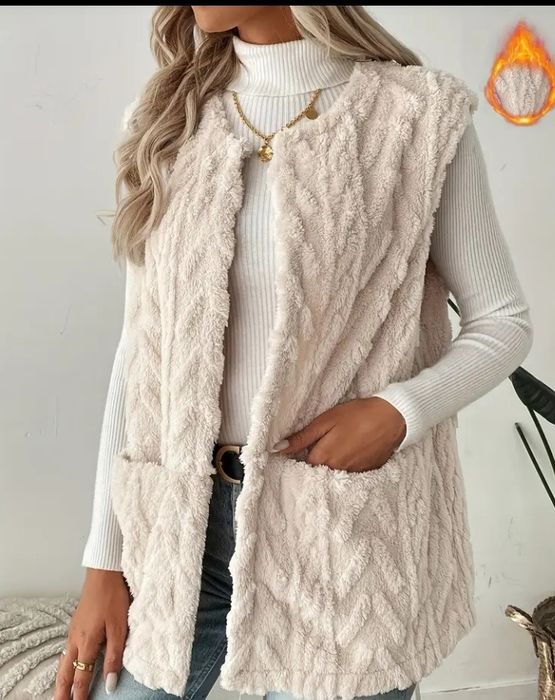 Ciepła kremowa kamizelka z futerka Teddy rom 46