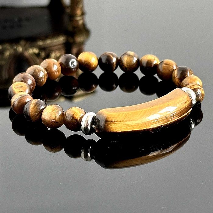 Bransoletka srebra z naturalnego Tygrysiego Oka z ok. 1980 roku