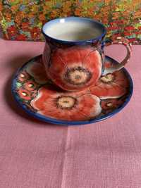 Kubek z talerzem 19cm ceramika bolesławiecka