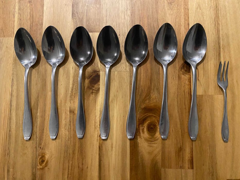 GERLACH duża łyżka widelczyk do ciasta sztućce PRL stal nierdzewna 8 s