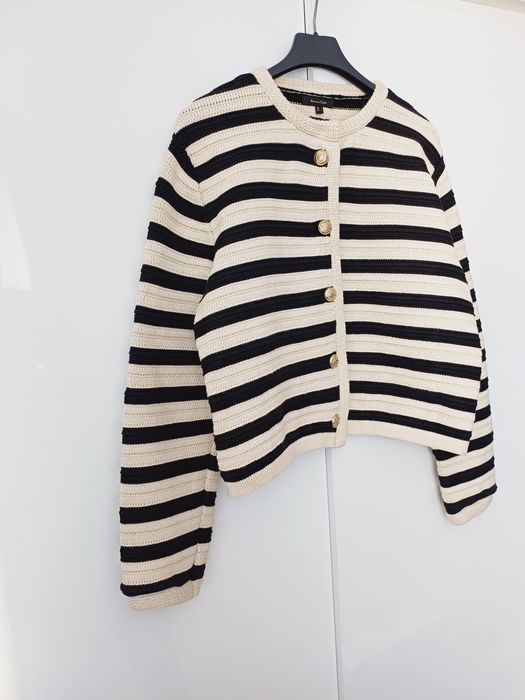 Massimo Dutti kardigan w paski bawełna złote guziki sweter beż czarny