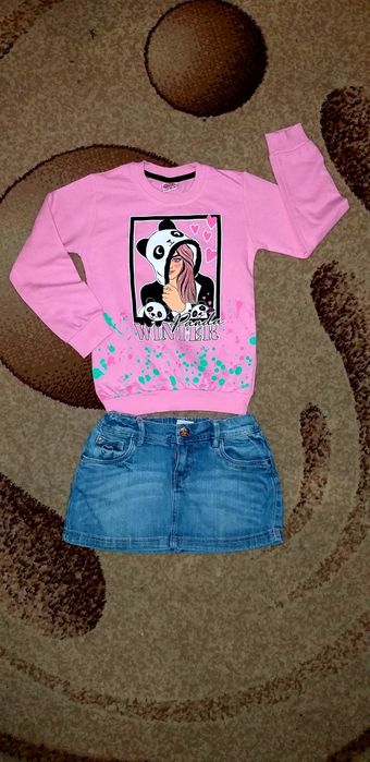 Костюм/ комплект : джинсовая юбка и свитшот. Р.  116-122