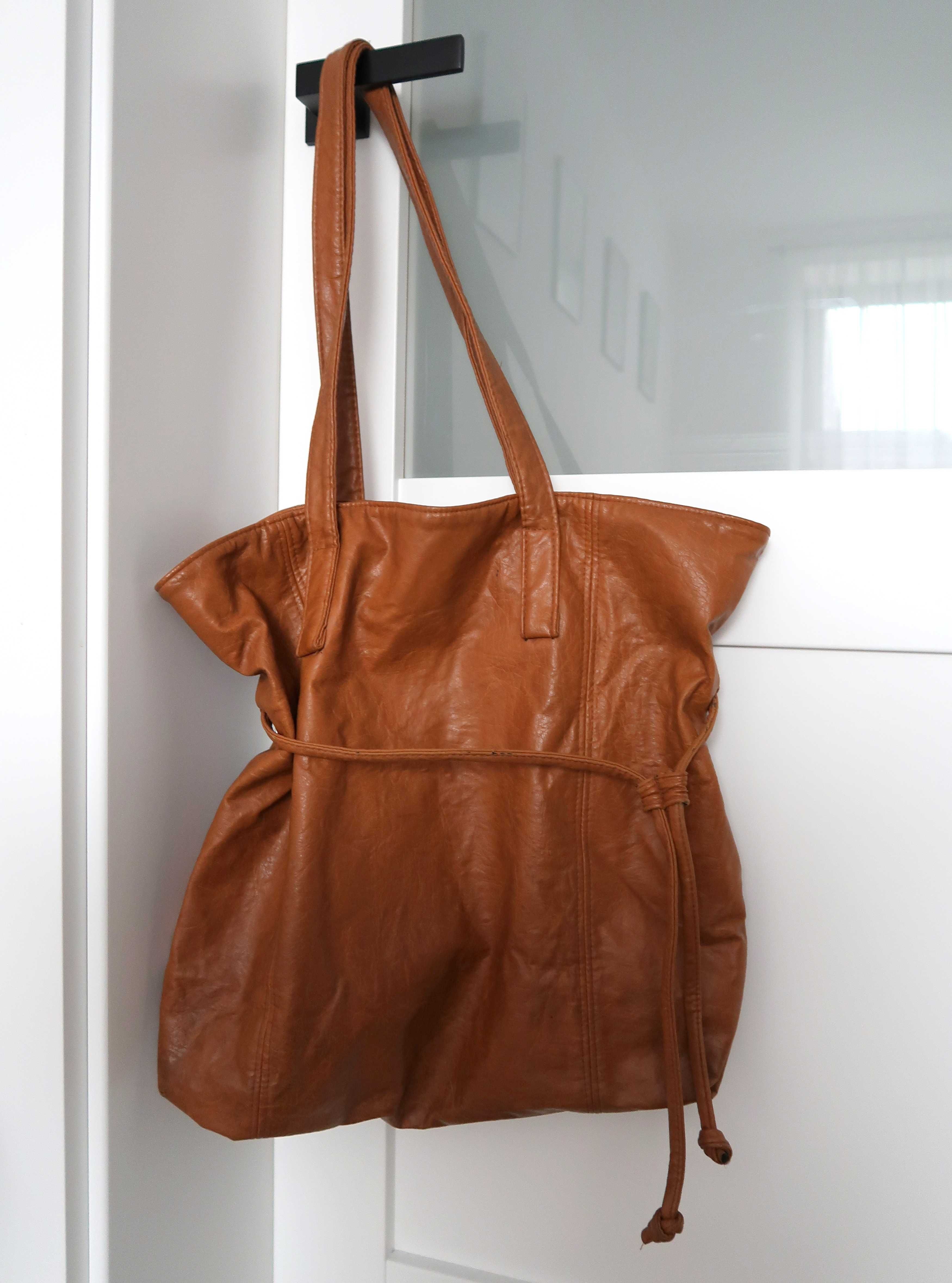 Skórzana duża torba brązowa klasyczna maxi bag