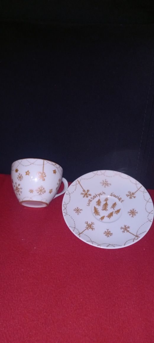 Handmade Świąteczna filiżanka ręcznie malowana + talerzyk