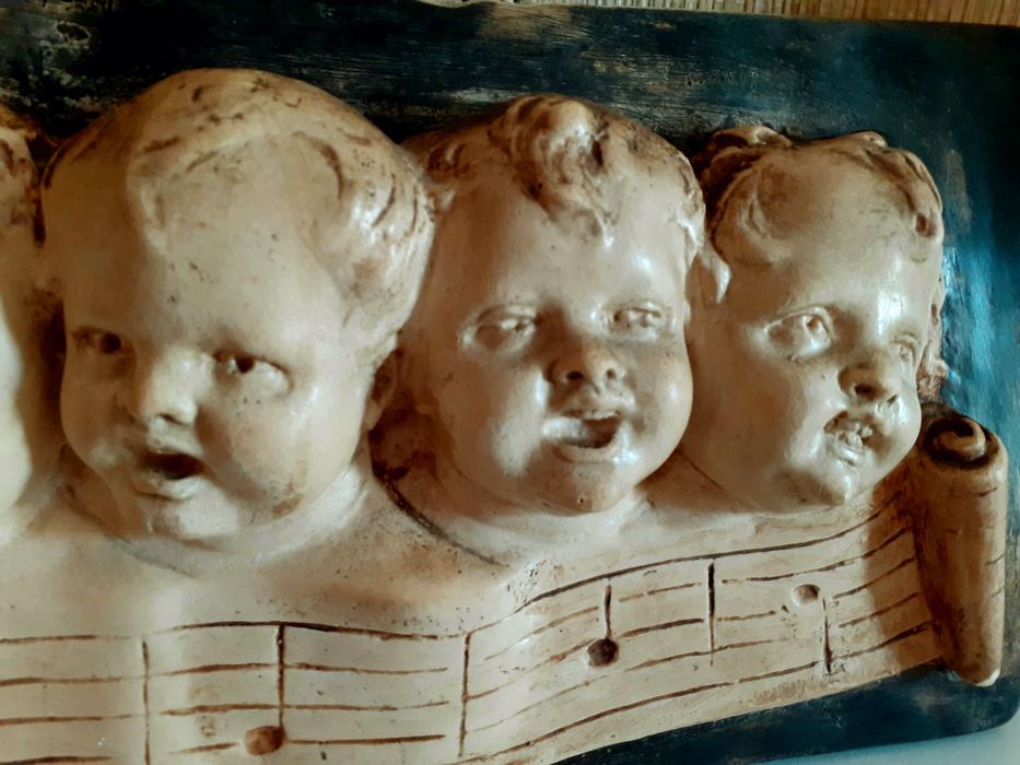 Raro Baixo-Relevo Vintage - Coro de Sete Anjinhos (Putti) Cantores