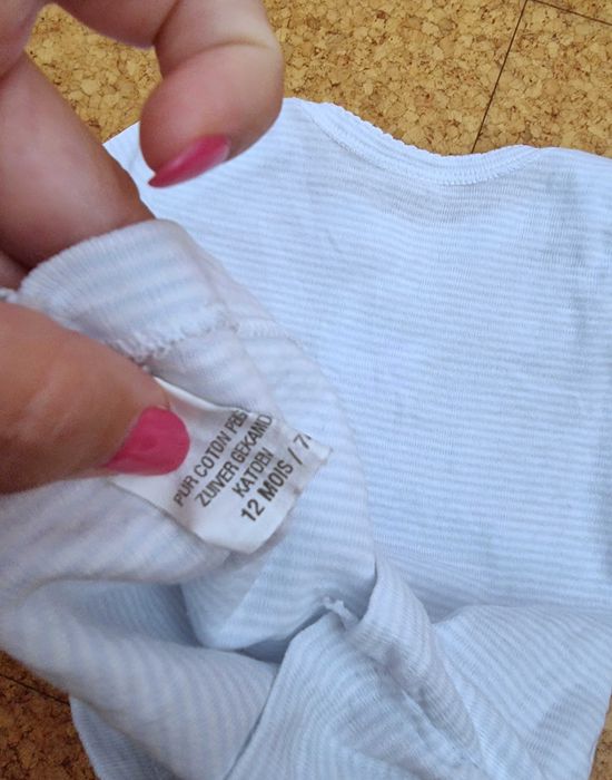 Camisola azul clara às riscas de algodão, 12 meses