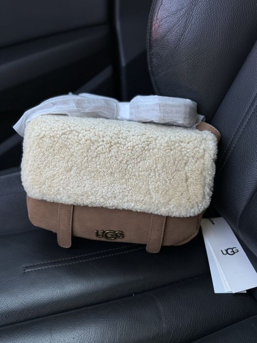 Сумка ugg чорна коричнева рижа овчина шкіра жіноча сумка шкіряна