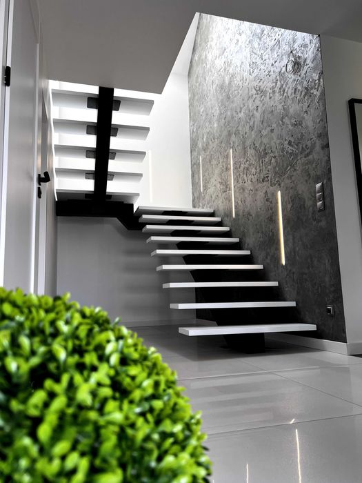 Schody na konstrukcji stalowej, metalowe, samonośne, loft nowoczesne