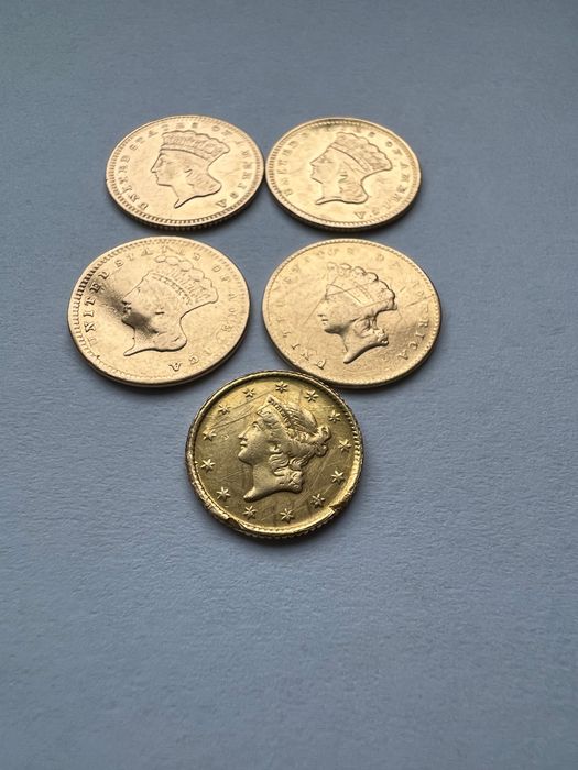 Zestaw Złotych 1 dolarówek Roczniki od 1851 do 1856.Okazja Wyprzedaż !