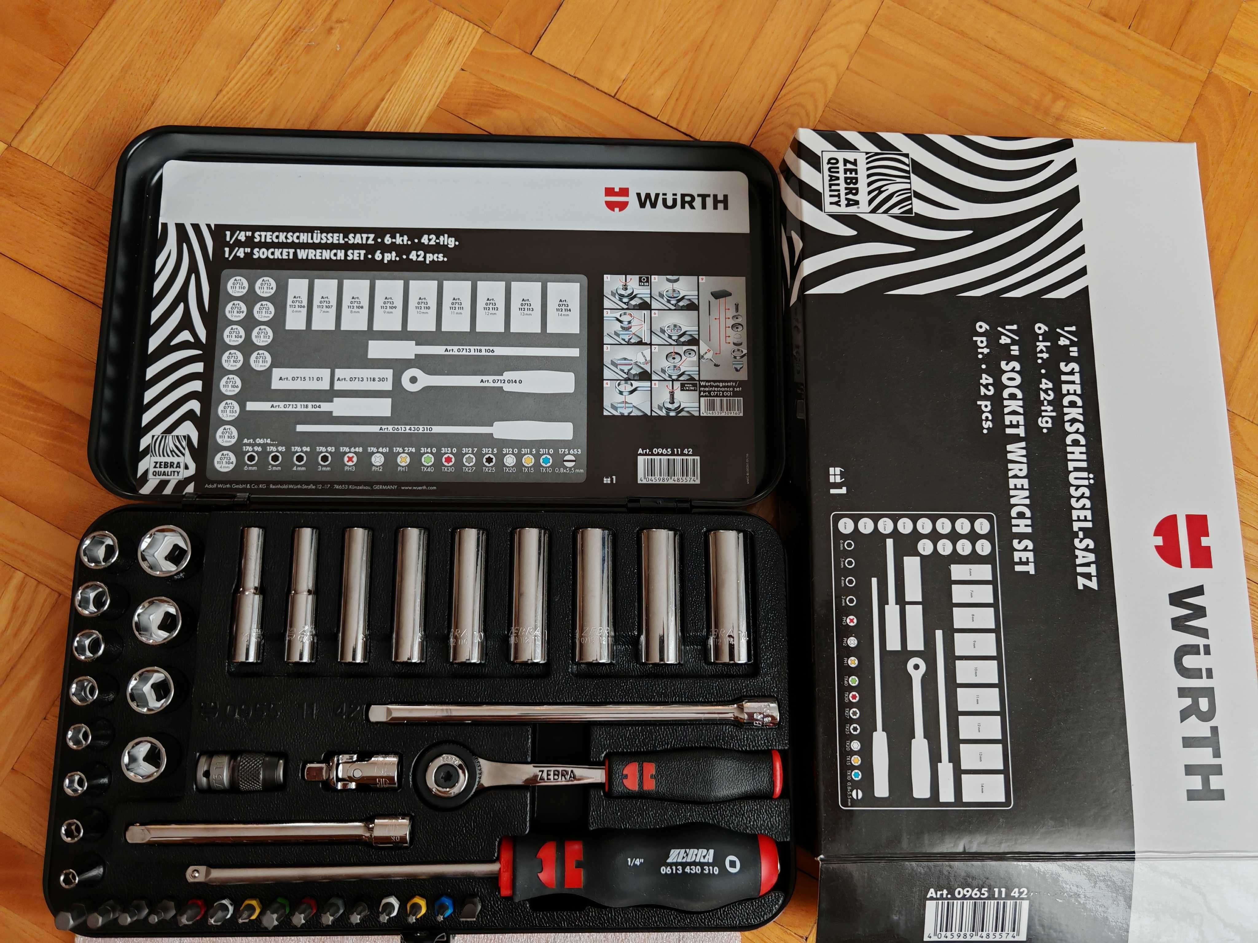 WURTH ZEBRA zestaw kluczy nasadowych 1/4 cala 42 elementy