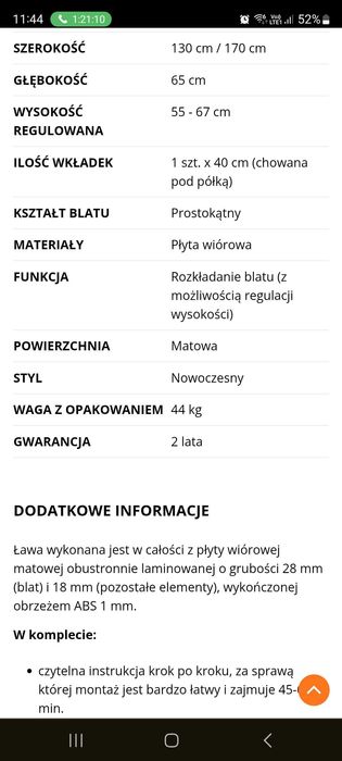 Stół rozkładany, regulowana wysokość