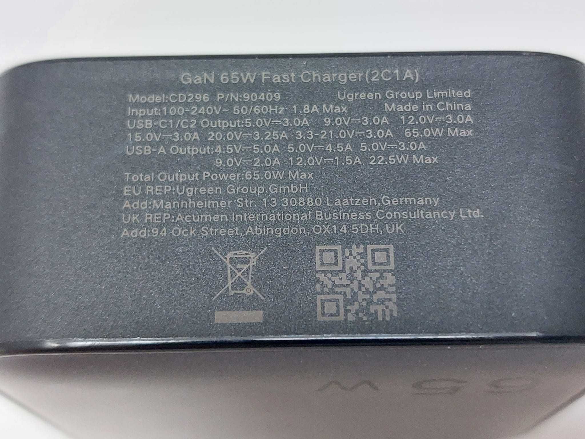 Szybka ładowarka sieciowa 65W GaN USB / 2xUSB C