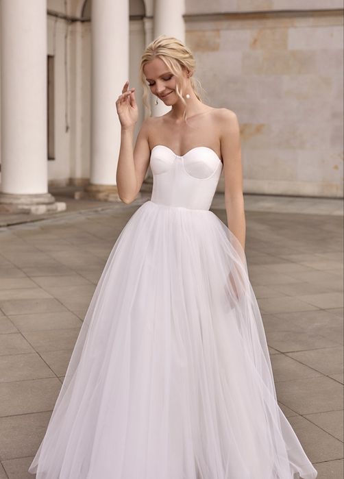 Suknia ślubna XS / S plus welon z perłami