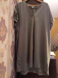Oliwkowa khaki militarna, minimalistyczna sukienka oversize S