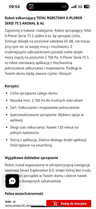 Robot odkurzajacy Tefal