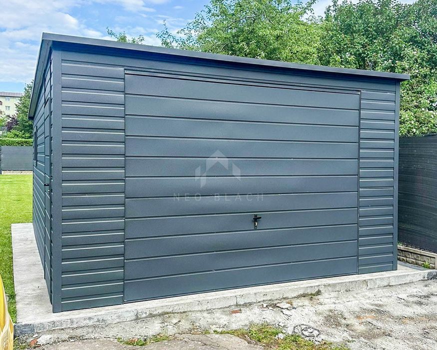 Garaż Blaszany 4X6M - Brama Uchylna - Drzwi Okno Antracyt Rynny Nb193