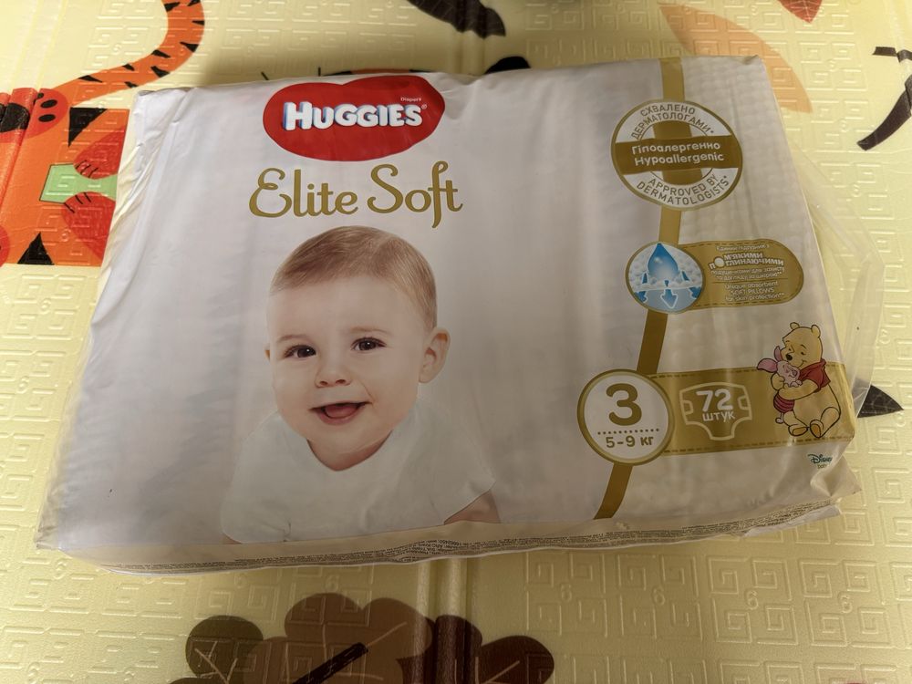 Гіпоалергенні памперси Huggies Elite Soft 3 72 штук