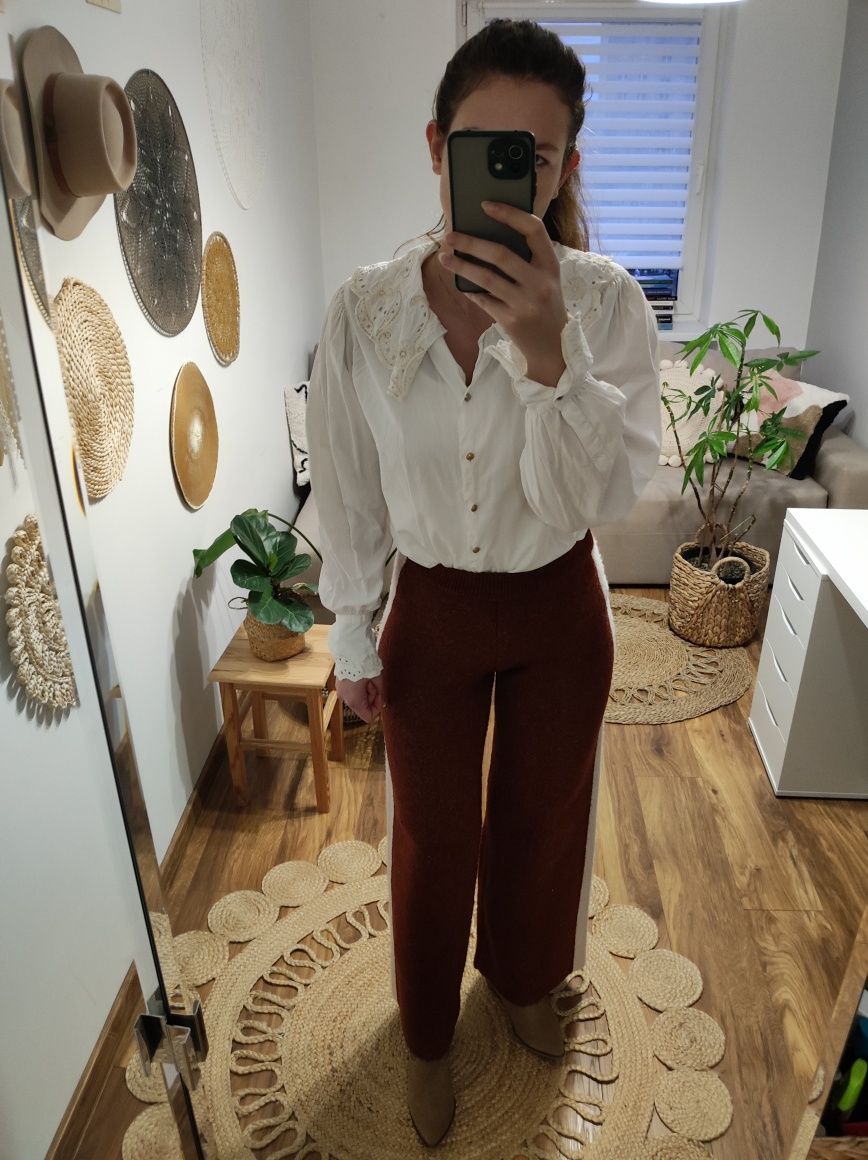Dzianinowe sweterkowe spodnie brązowe