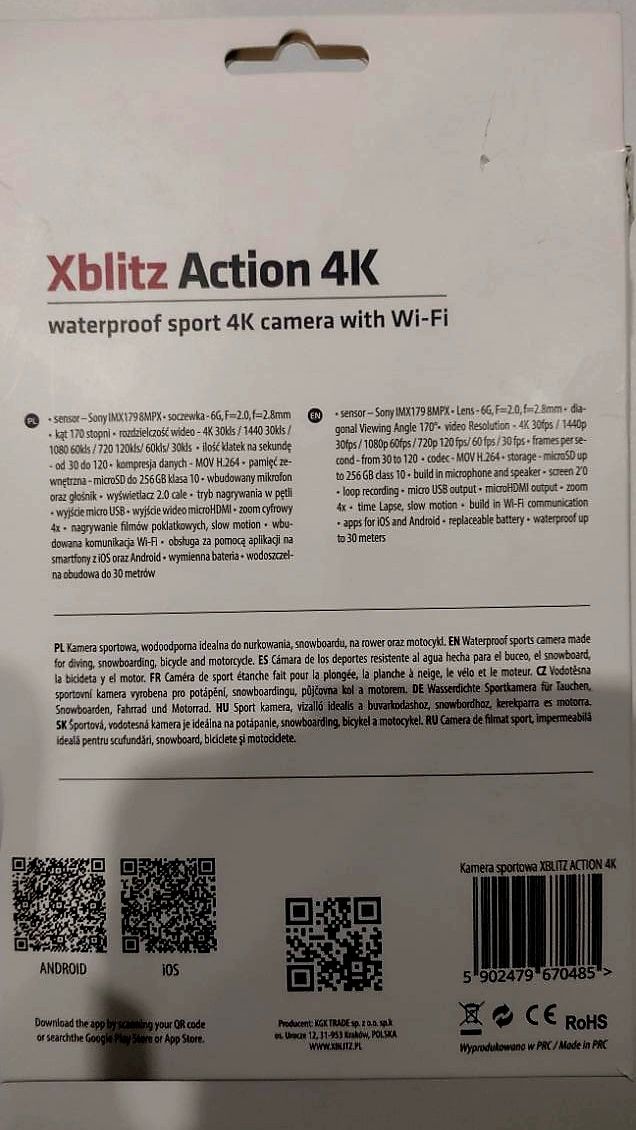 Xblitz Action 4k wi-fi kamera sportowa