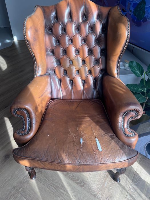 Fotel drzewniano-skórzany