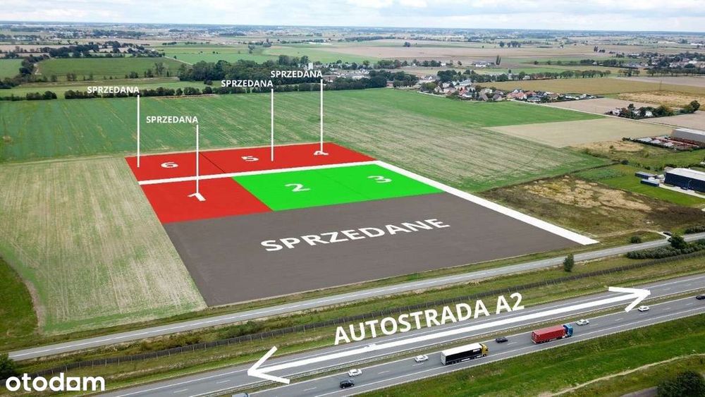 AG przy A2 4621 m2 50%zabudowy Media MPZP FV23%