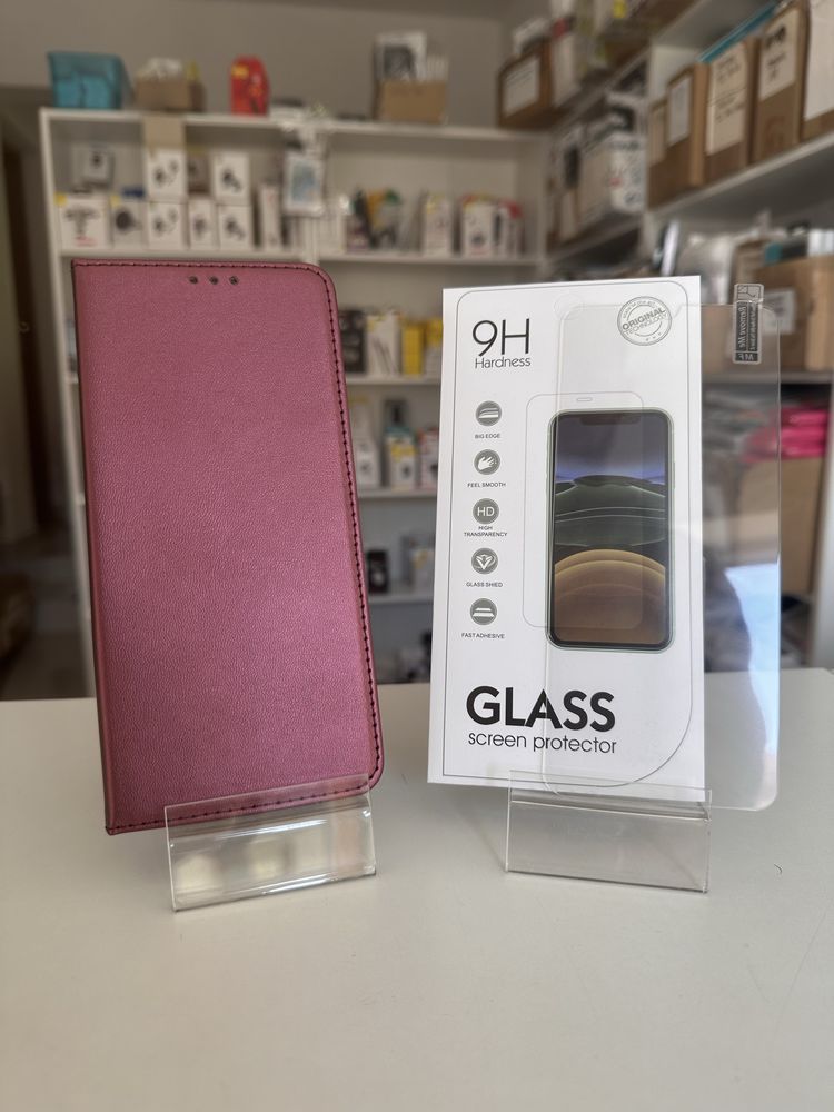 Etui Zamykane burgundowe + SZKŁO do Xiaomi Redmi 14C / poco C75 / A4