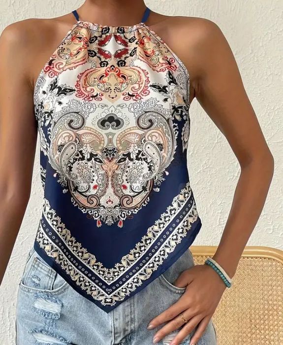 Top de pescoço, poliéster