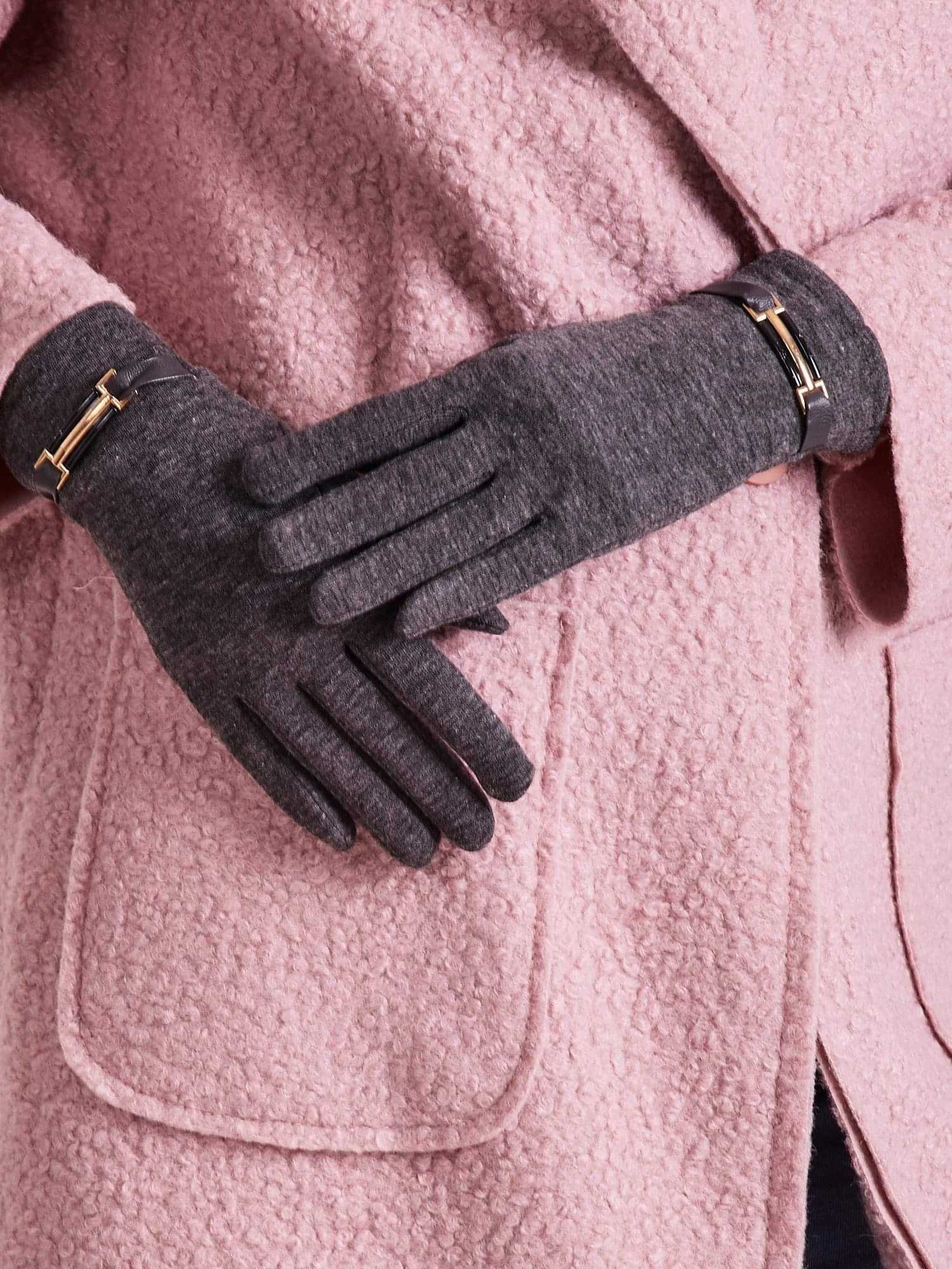 Rękawiczki damskie ciemnoszare ocieplane do ekranów dotykowych nowe