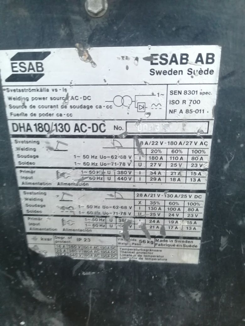 Spawarka elektrodowa ESAB 180/130 AC-DC