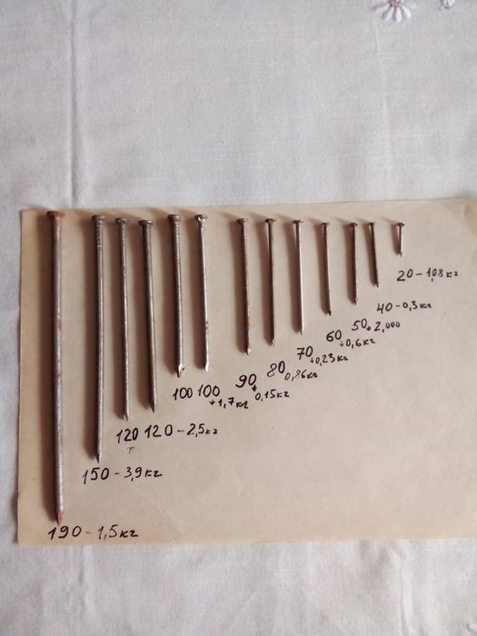 Гвозди новые. Разных размеров.