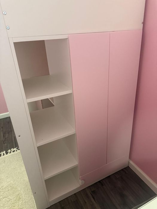 Łóżko piętrowe z biurkiem i szafą ikea smastad