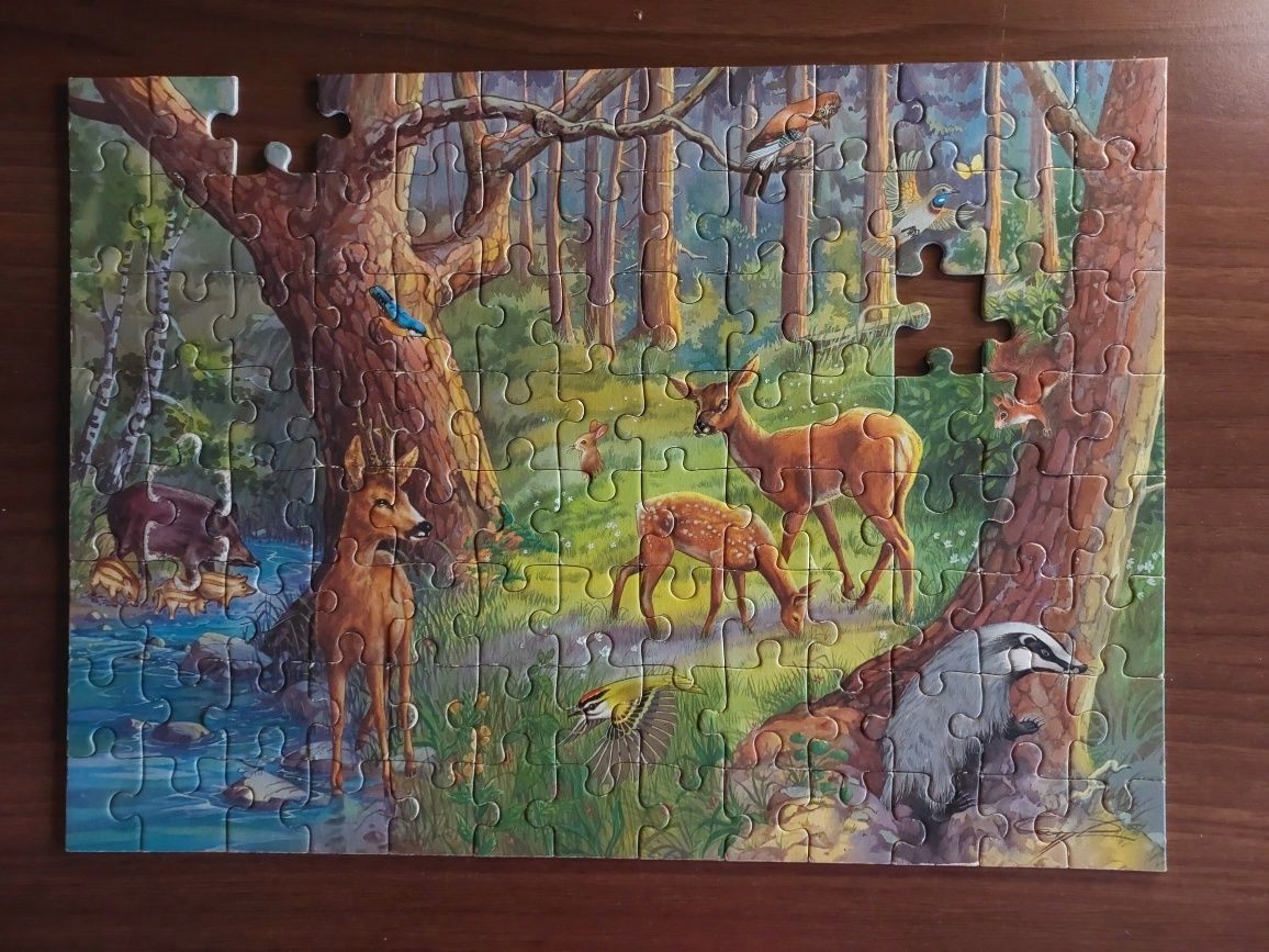 Puzzle 100 elementów las zwierzęta drzewa sarna jeleń bambi vintage