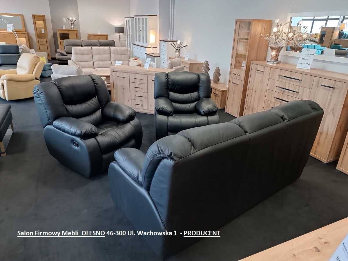 Nowy Komplet 311 REGAN ( Relax ) Skóra -Czarna, OUTLET -34% Meble Pyka